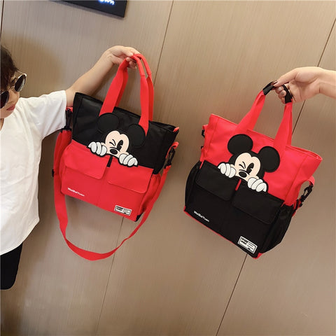 Disney's new Mickey Minnie canvas diagonal bag lightweight handbags boys and girls school travel bags large capacity hand bags