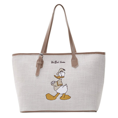 Disney Donald Duck High Handbag Capacity Women Canvas Bag Female Tote Bag Cartoon Bag Mickey Shoulder Portable Shopping Bag